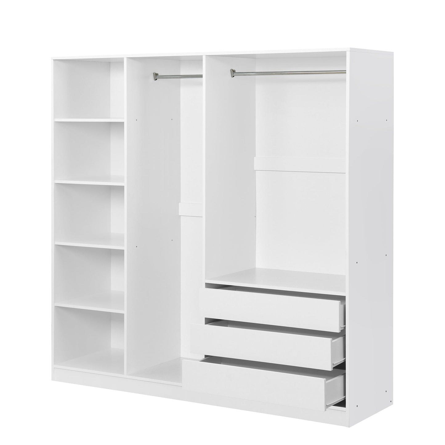 Doorless Wooden Storage Wardrobe for Dedroom with Shelves and 3 Drawers, White - 1st Choice Furniture Direct