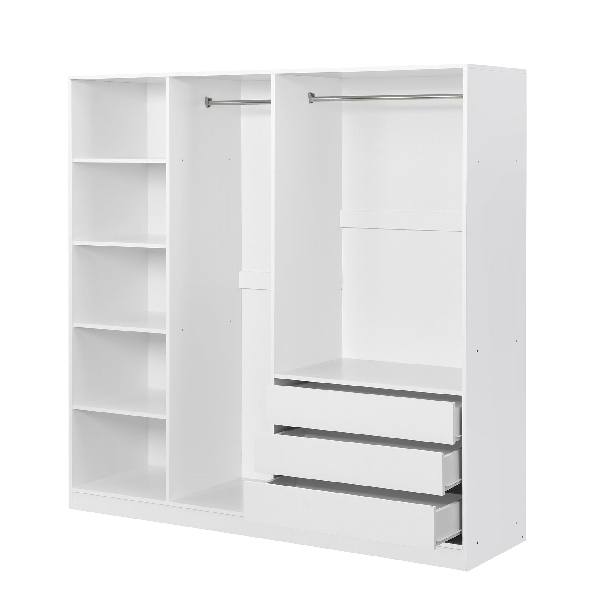 Doorless Wooden Storage Wardrobe for Dedroom with Shelves and 3 Drawers, White - 1st Choice Furniture Direct