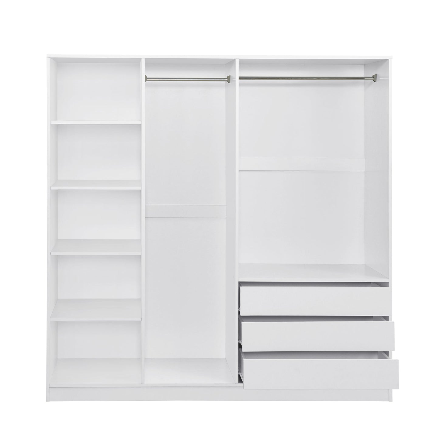 Doorless Wooden Storage Wardrobe for Dedroom with Shelves and 3 Drawers, White - 1st Choice Furniture Direct