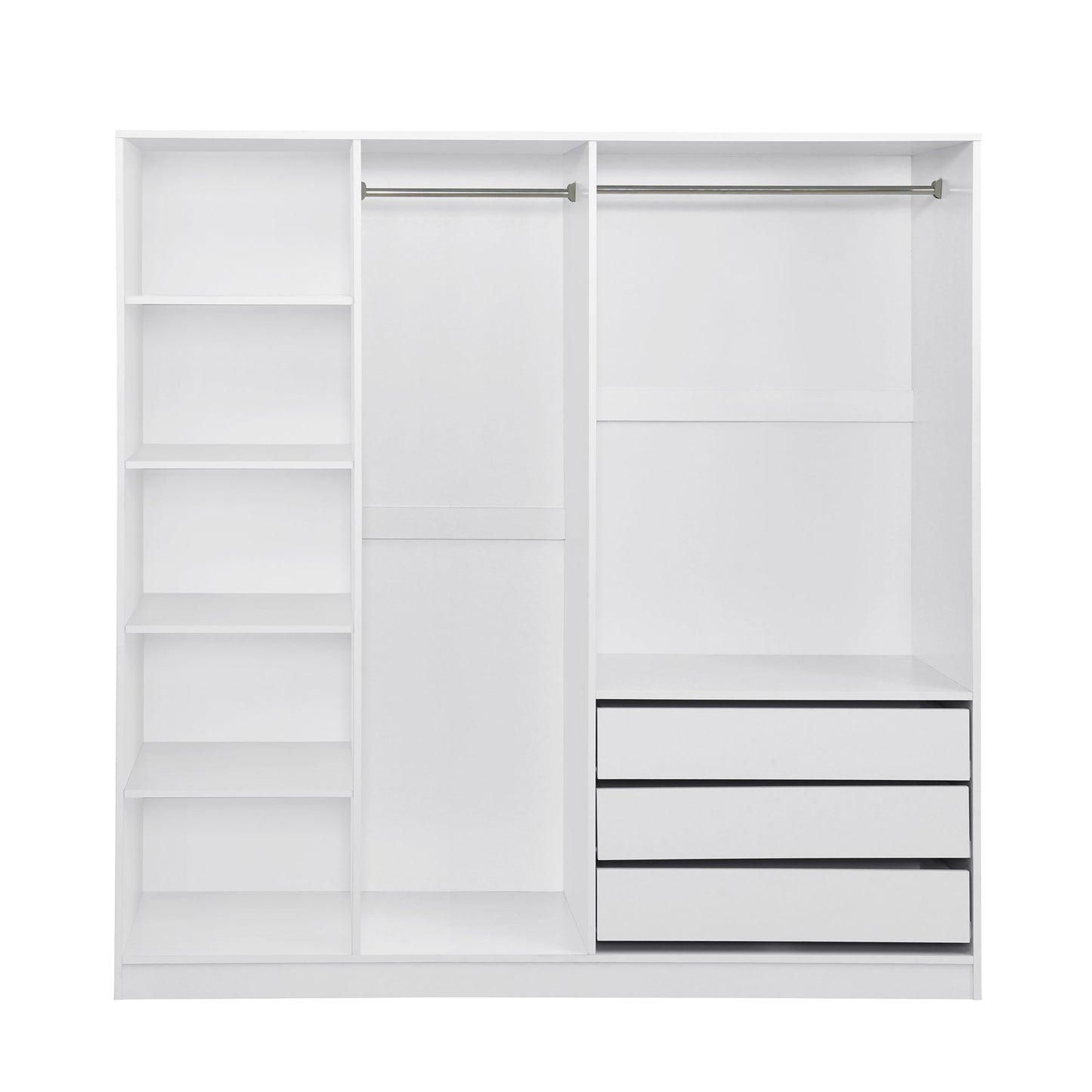 Doorless Wooden Storage Wardrobe for Dedroom with Shelves and 3 Drawers, White - 1st Choice Furniture Direct
