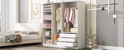 Doorless Wooden Storage Wardrobe for Dedroom with Shelves and 3 Drawers, White - 1st Choice Furniture Direct