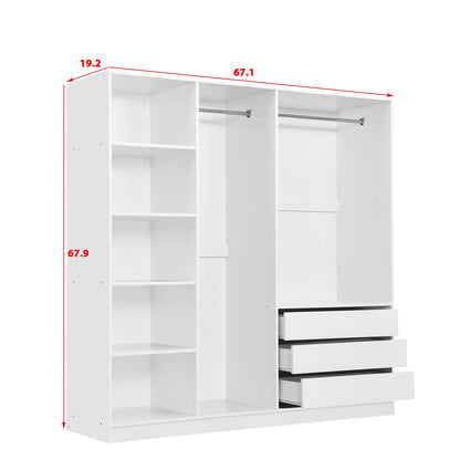 Doorless Wooden Storage Wardrobe for Dedroom with Shelves and 3 Drawers, White - 1st Choice Furniture Direct
