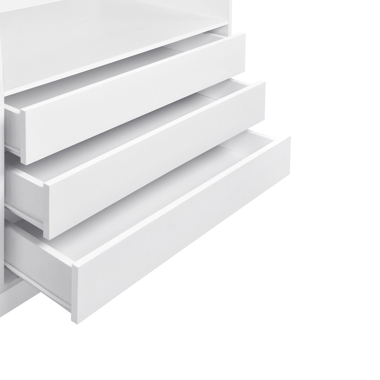 Doorless Wooden Storage Wardrobe for Dedroom with Shelves and 3 Drawers, White - 1st Choice Furniture Direct