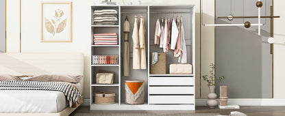Doorless Wooden Storage Wardrobe for Dedroom with Shelves and 3 Drawers, White - 1st Choice Furniture Direct