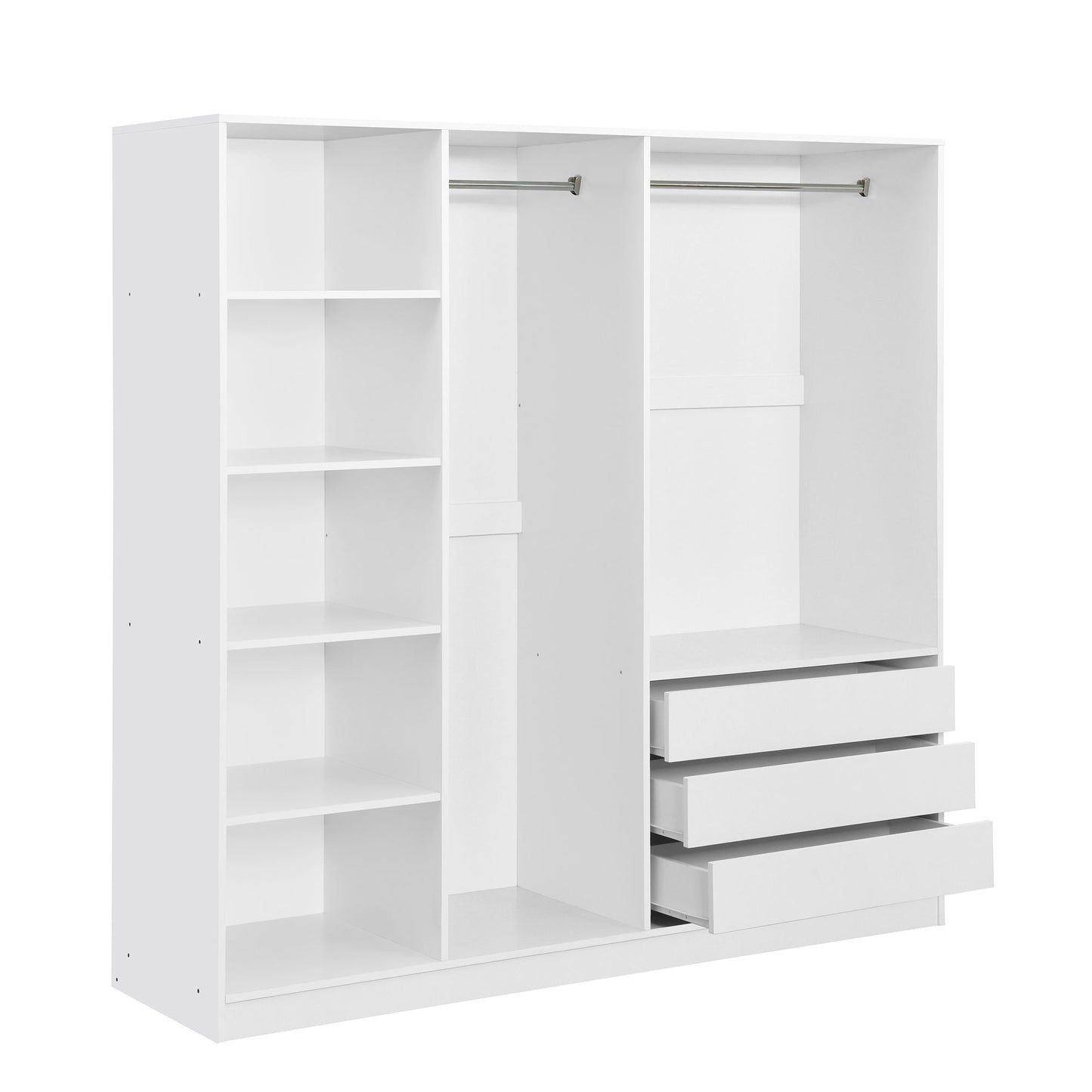 Doorless Wooden Storage Wardrobe for Dedroom with Shelves and 3 Drawers, White - 1st Choice Furniture Direct