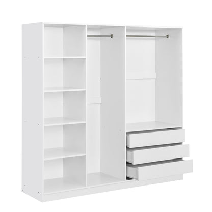 Doorless Wooden Storage Wardrobe for Dedroom with Shelves and 3 Drawers, White - 1st Choice Furniture Direct