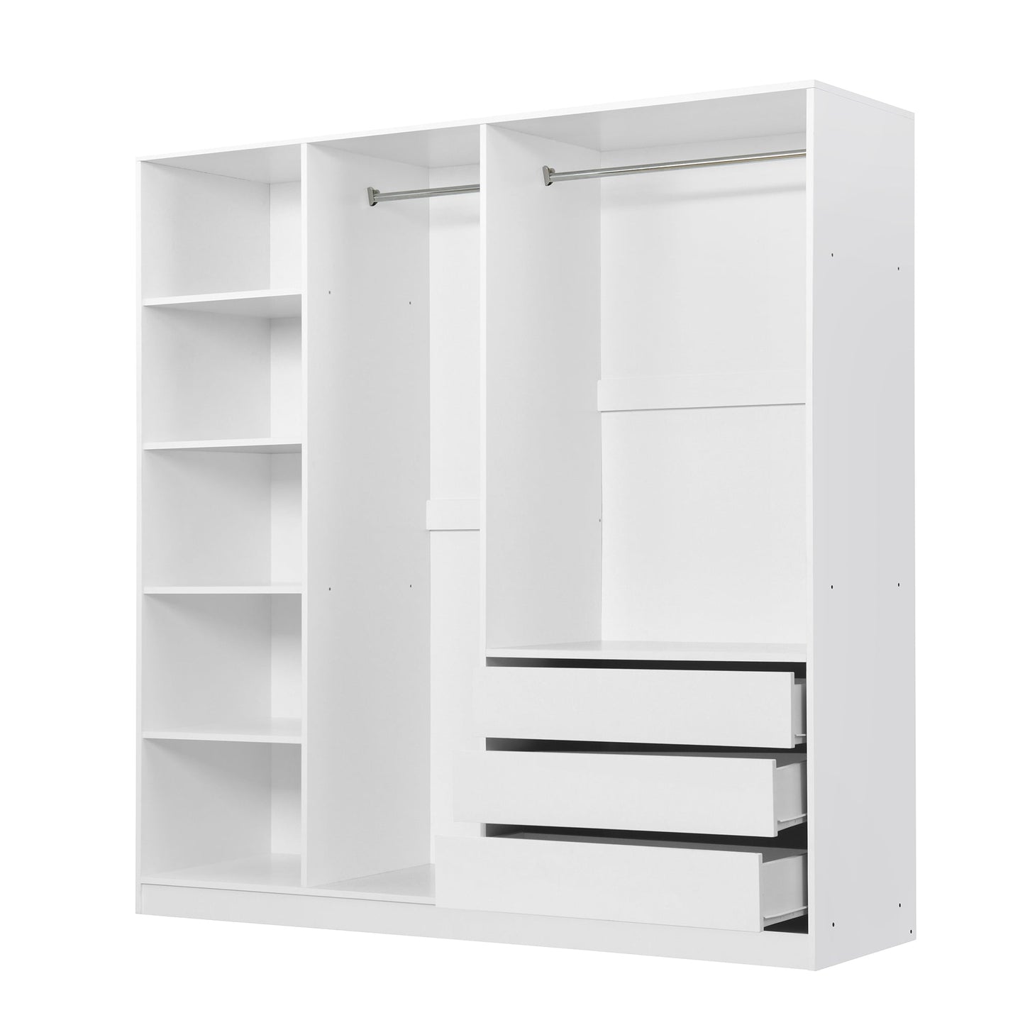 Doorless Wooden Storage Wardrobe for Dedroom with Shelves and 3 Drawers, White - 1st Choice Furniture Direct