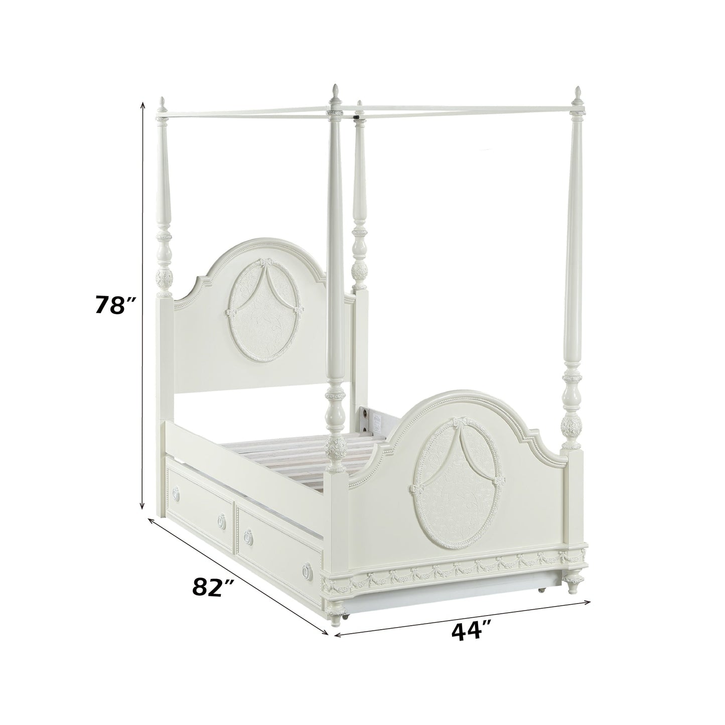 Dorothy Ivory Finish Twin Post Bed (Canopy Not Included, Trundle Not Included) - 1st Choice Furniture Direct