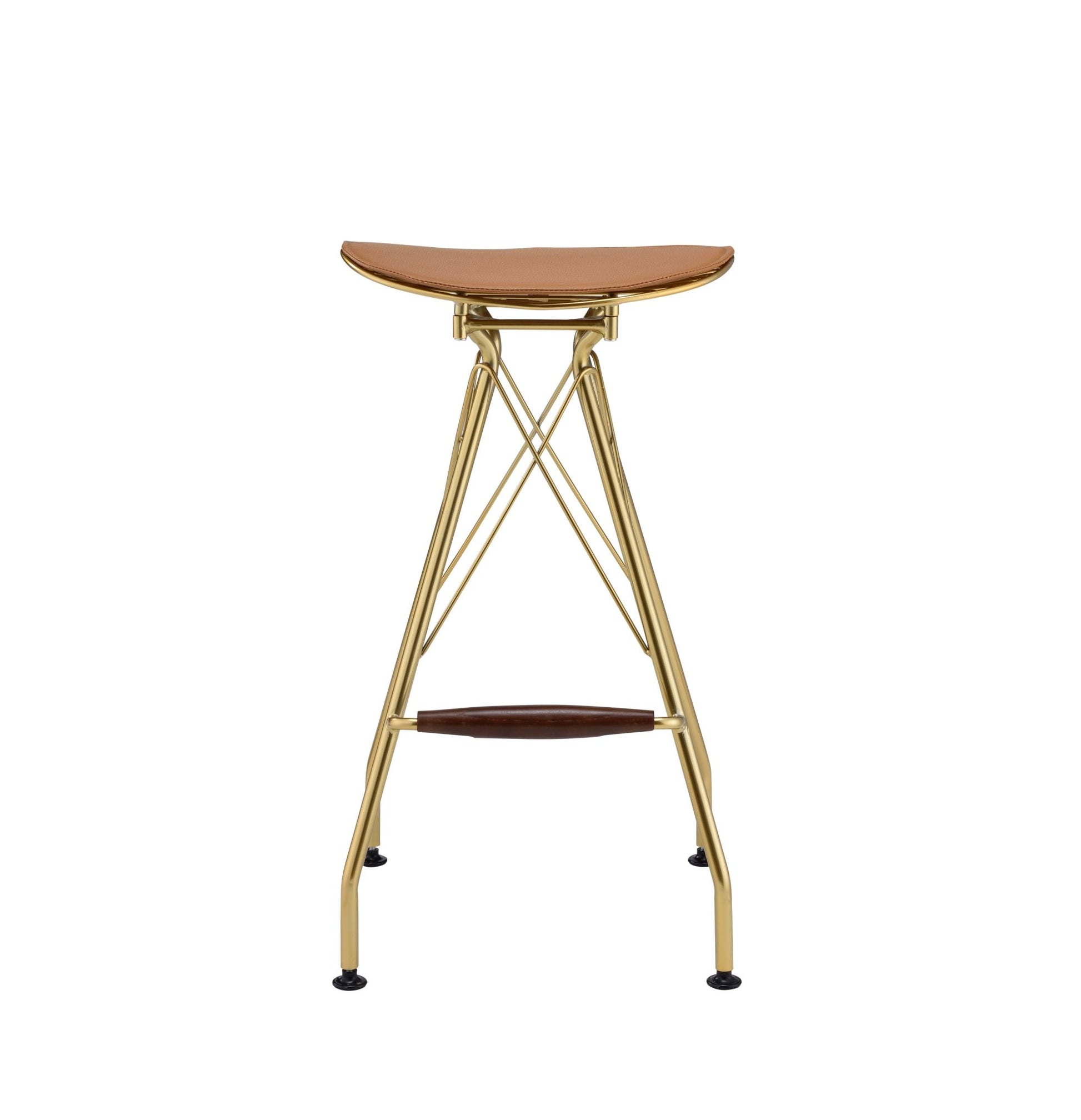 Dragea Whiskey Synthetic Leather & Gold Finish Bar Stool (Set of 2) - 1st Choice Furniture Direct
