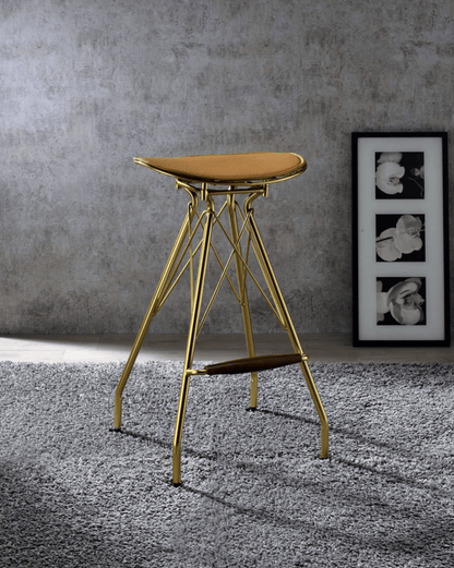 Dragea Whiskey Synthetic Leather & Gold Finish Bar Stool (Set of 2) - 1st Choice Furniture Direct