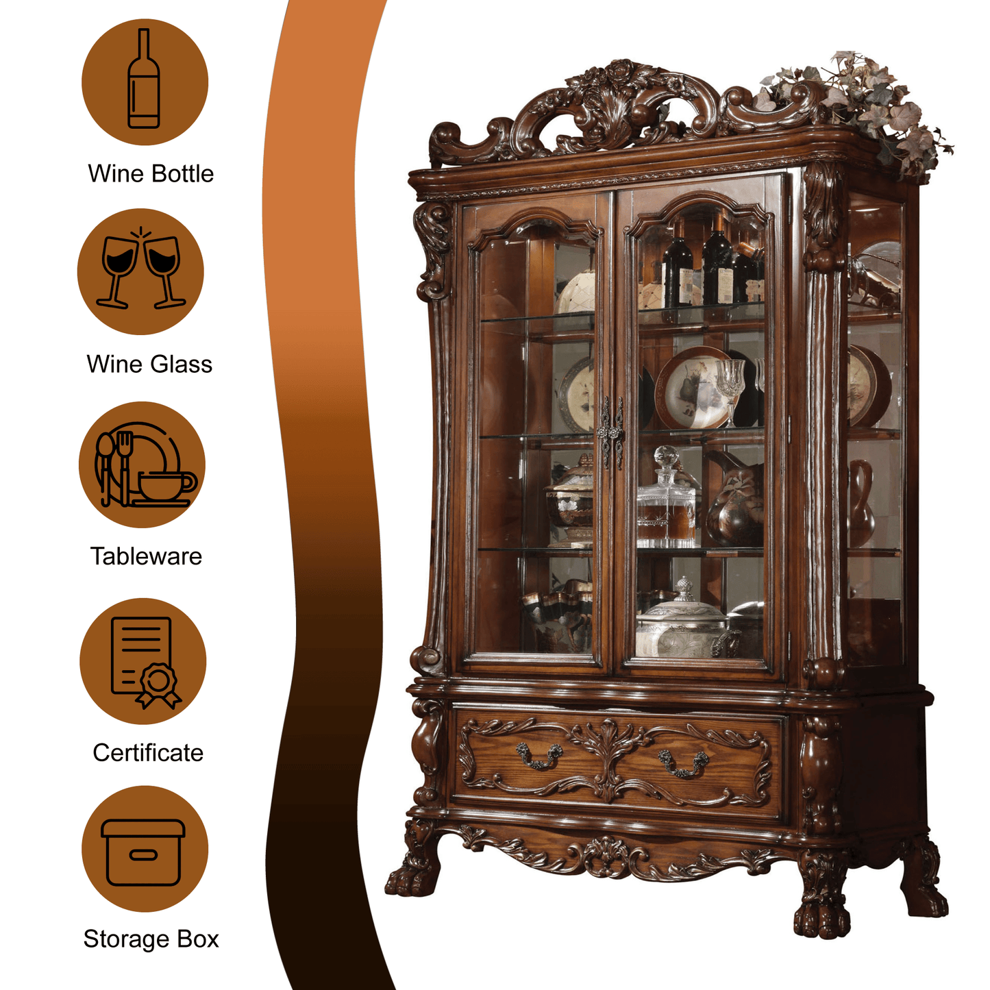 Dresden Cherry Oak Finish Curio - 1st Choice Furniture Direct