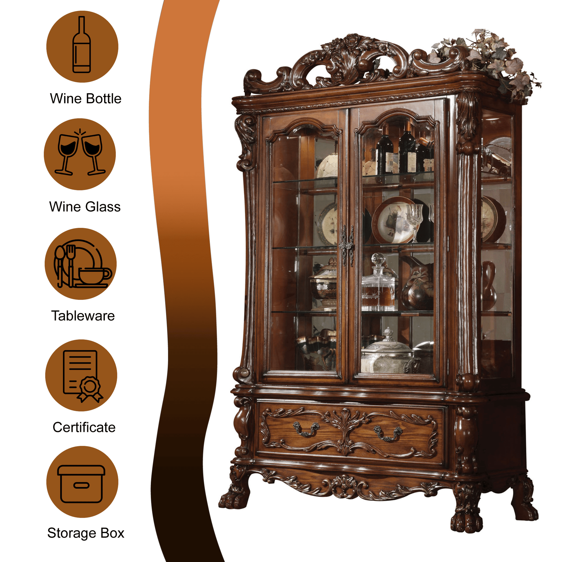 Dresden Cherry Oak Finish Curio - 1st Choice Furniture Direct