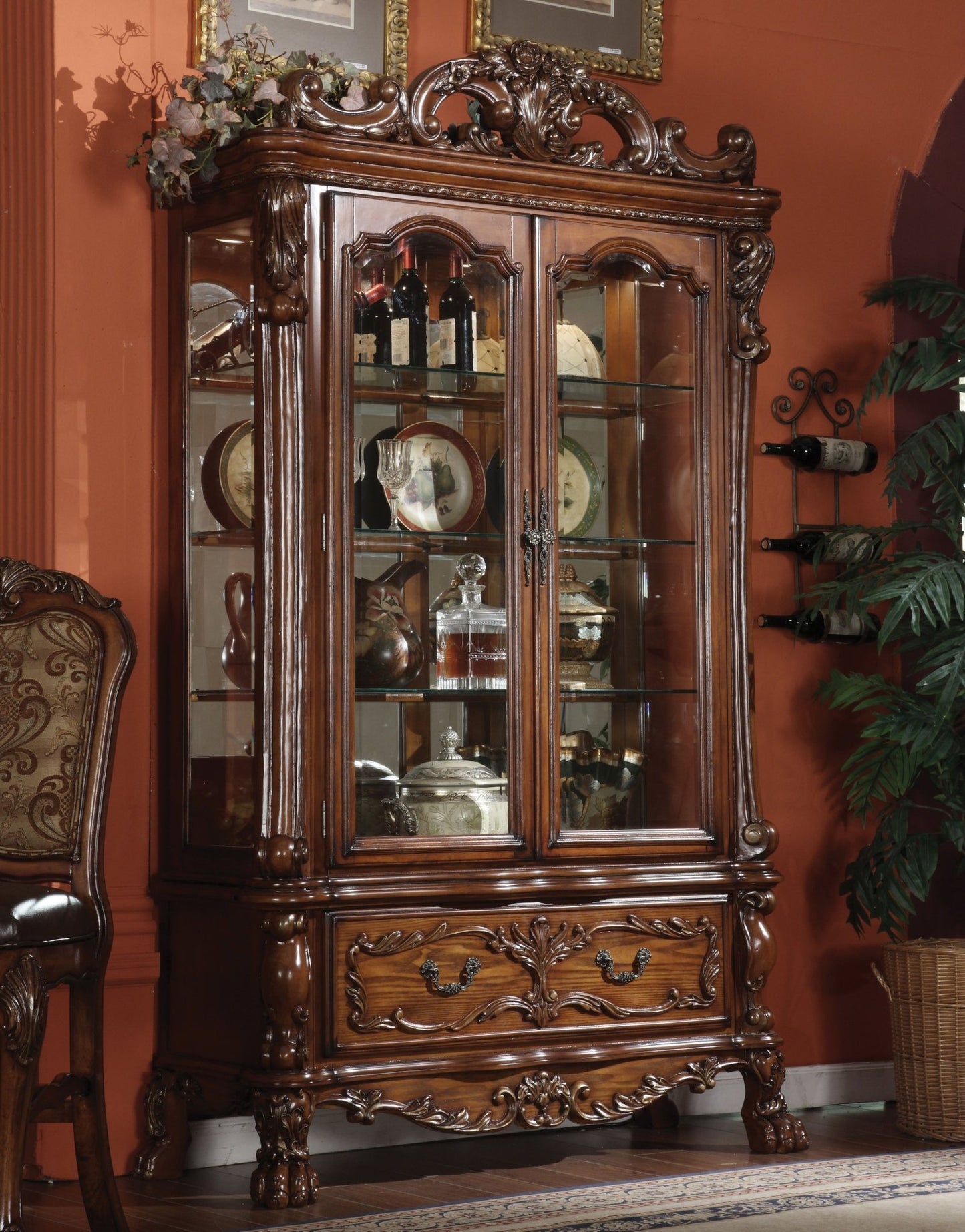 Dresden Cherry Oak Finish Curio - 1st Choice Furniture Direct