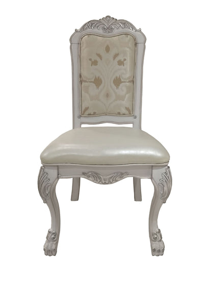 Dresden Synthetic Leather, Fabric & Bone White Finish Side Chair (Set of 2) - 1st Choice Furniture Direct