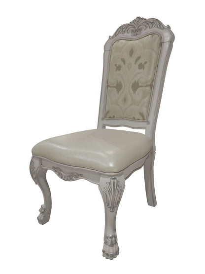 Dresden Synthetic Leather, Fabric & Bone White Finish Side Chair (Set of 2) - 1st Choice Furniture Direct