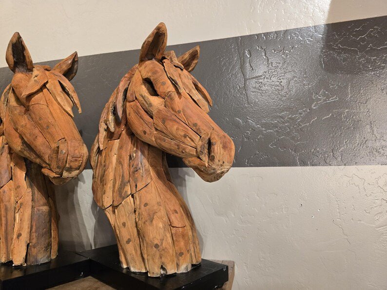 Driftwood Horse Head Sculpture – Handcrafted Teak Wood Rustic Art Décor - 1st Choice Furniture Direct