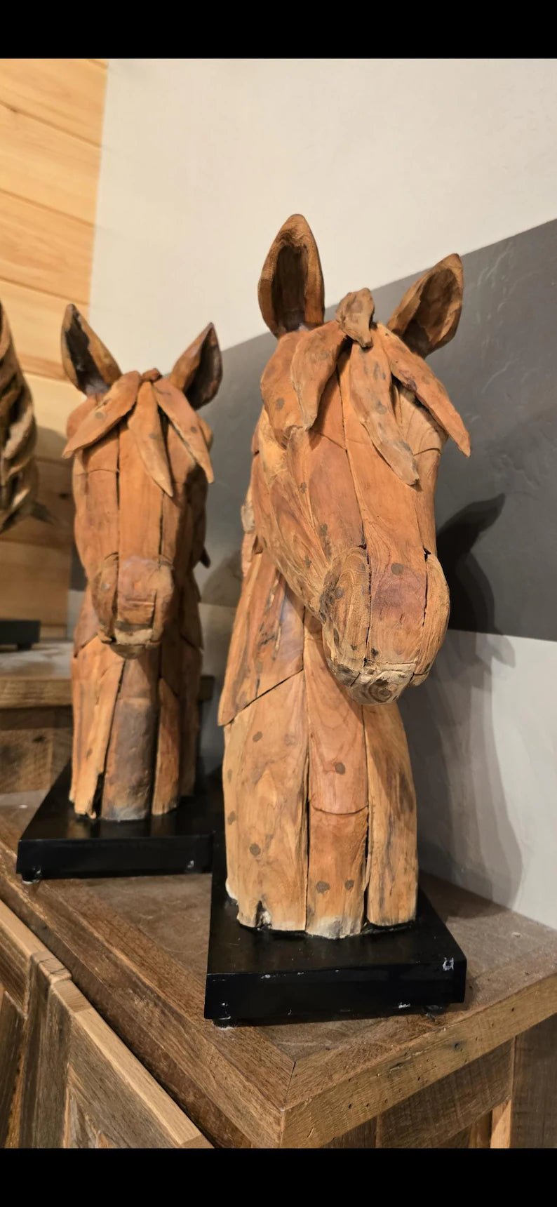 Driftwood Horse Head Sculpture – Handcrafted Teak Wood Rustic Art Décor - 1st Choice Furniture Direct