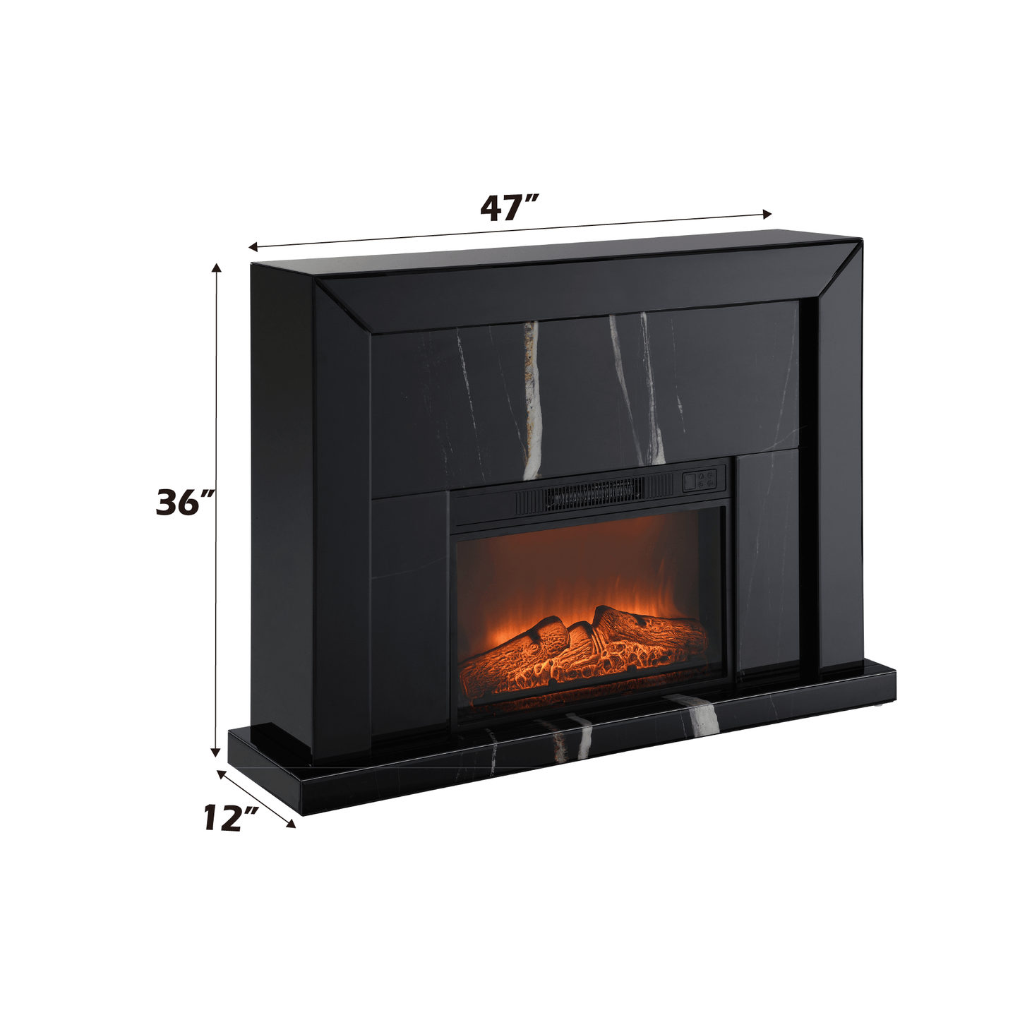 Drisana Black Mirrored Finish Fireplace - 1st Choice Furniture Direct