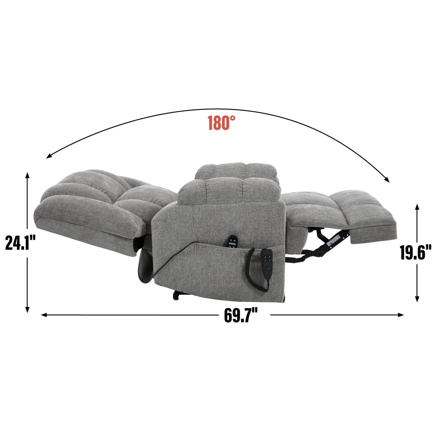Dual Motor Heat Massage Infinite Position Up to 350 LBS Electric Power Lift Recliners with Power - Remote, Medium - firm and Heavy Duty, Light Grey - 1st Choice Furniture Direct