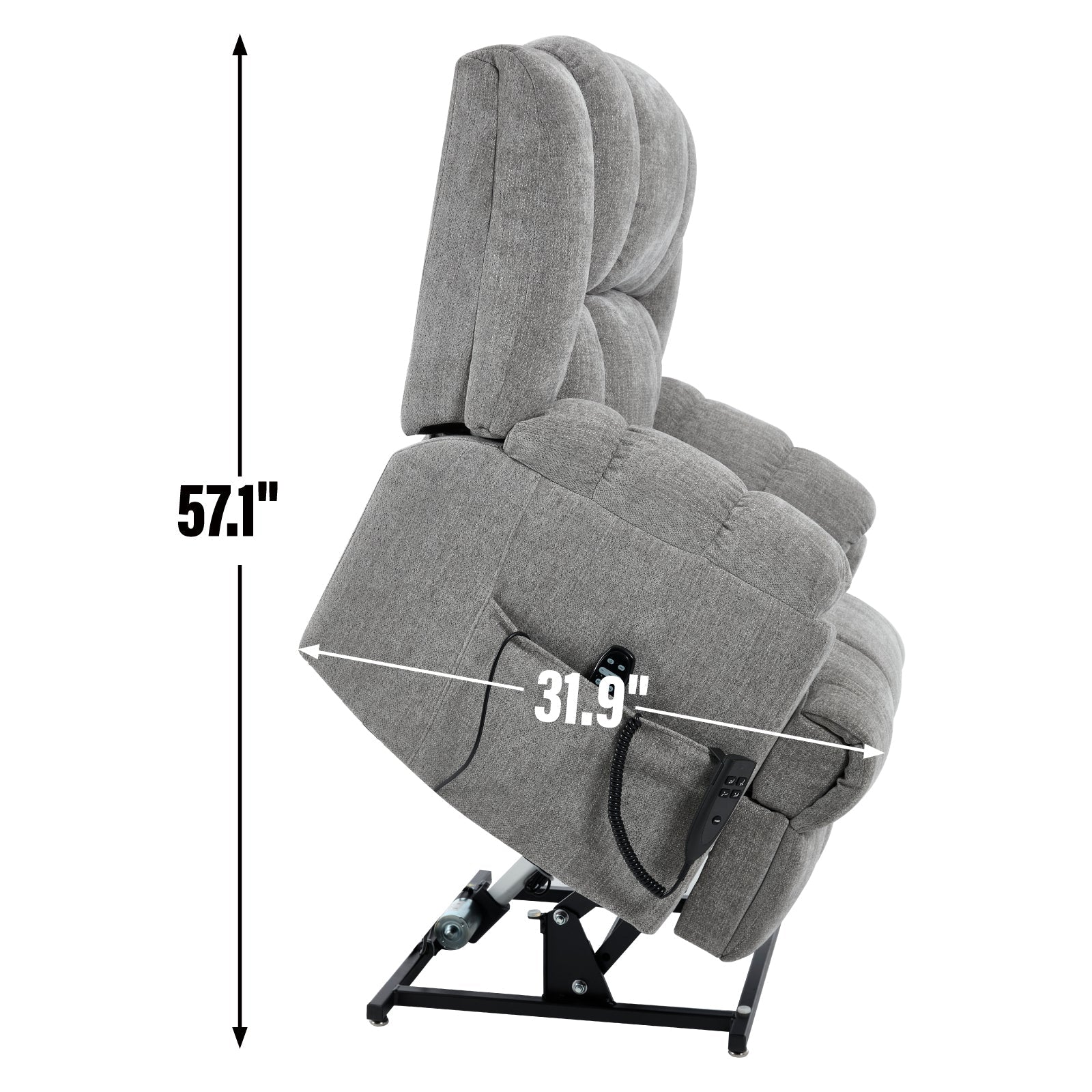 Dual Motor Heat Massage Infinite Position Up to 350 LBS Electric Power Lift Recliners with Power - Remote, Medium - firm and Heavy Duty, Light Grey - 1st Choice Furniture Direct
