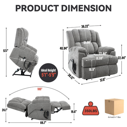 Dual Motor Heat Massage Infinite Position Up to 350 LBS Electric Power Lift Recliners with Power - Remote, Medium - firm and Heavy Duty, Light Grey - 1st Choice Furniture Direct
