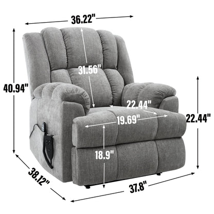 Dual Motor Heat Massage Infinite Position Up to 350 LBS Electric Power Lift Recliners with Power - Remote, Medium - firm and Heavy Duty, Light Grey - 1st Choice Furniture Direct