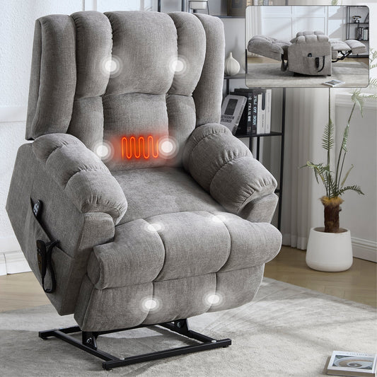 Dual Motor Heat Massage Infinite Position Up to 350 LBS Electric Power Lift Recliners with Power - Remote, Medium - firm and Heavy Duty, Light Grey - 1st Choice Furniture Direct