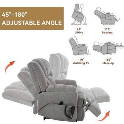Dual Motor Heat Massage Infinite Position Up to 350 LBS Electric Power Lift Recliners with Power - Remote, Medium - firm and Heavy Duty, Light Grey - 1st Choice Furniture Direct