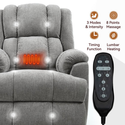 Dual Motor Heat Massage Infinite Position Up to 350 LBS Electric Power Lift Recliners with Power - Remote, Medium - firm and Heavy Duty, Light Grey - 1st Choice Furniture Direct