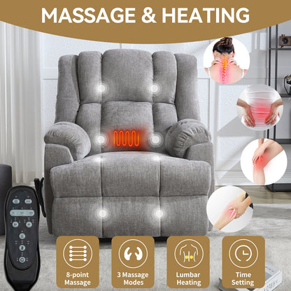 Dual Motor Heat Massage Infinite Position Up to 350 LBS Electric Power Lift Recliners with Power - Remote, Medium - firm and Heavy Duty, Light Grey - 1st Choice Furniture Direct