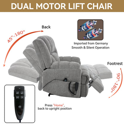 Dual Motor Heat Massage Infinite Position Up to 350 LBS Electric Power Lift Recliners with Power - Remote, Medium - firm and Heavy Duty, Light Grey - 1st Choice Furniture Direct