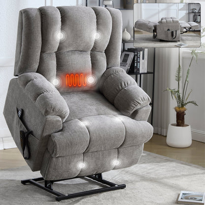 Dual Motor Heat Massage Infinite Position Up to 350 LBS Electric Power Lift Recliners with Power - Remote, Medium - firm and Heavy Duty, Light Grey - 1st Choice Furniture Direct