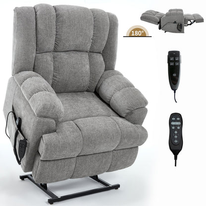Dual Motor Heat Massage Infinite Position Up to 350 LBS Electric Power Lift Recliners with Power - Remote, Medium - firm and Heavy Duty, Light Grey - 1st Choice Furniture Direct