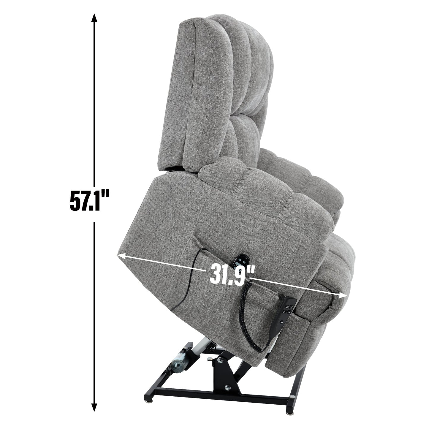Dual Motor Heat Massage Infinite Position Up to 350 LBS Electric Power Lift Recliners with Power - Remote, Medium - firm and Heavy Duty, Light Grey - 1st Choice Furniture Direct