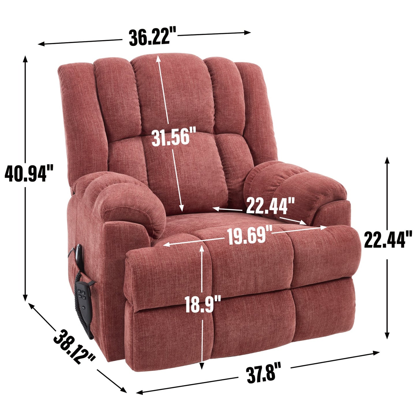 Dual Motor Heat Massage Infinite Position Up to 350 LBS Electric Power Lift Recliners with Power - Remote, Medium - firm and Heavy Duty, Red - 1st Choice Furniture Direct