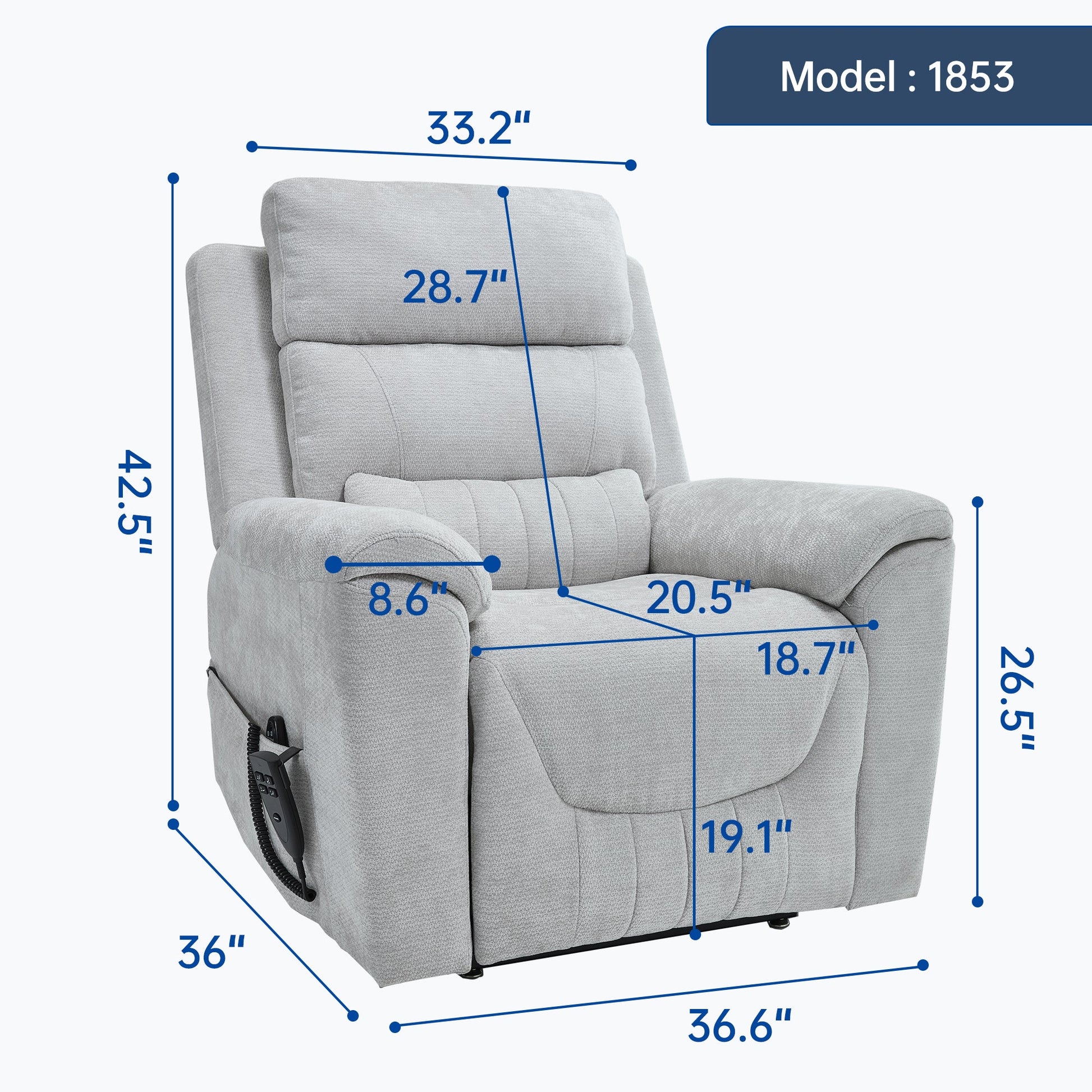 Dual Motor Infinite Position Up to 350 LBS Leatherair Power Lift Recliner Chair, Heavy Duty Motion Mechanism with 8 - Point Vibration Massage and Lumbar Heating,Grey - 1st Choice Furniture Direct
