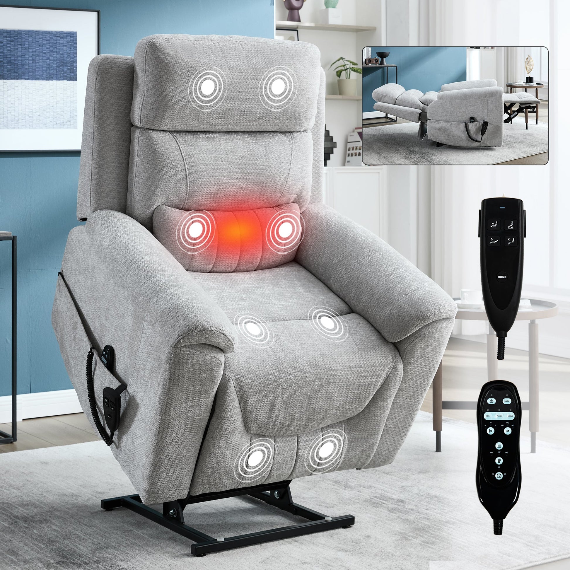 Dual Motor Infinite Position Up to 350 LBS Leatherair Power Lift Recliner Chair, Heavy Duty Motion Mechanism with 8 - Point Vibration Massage and Lumbar Heating,Grey - 1st Choice Furniture Direct