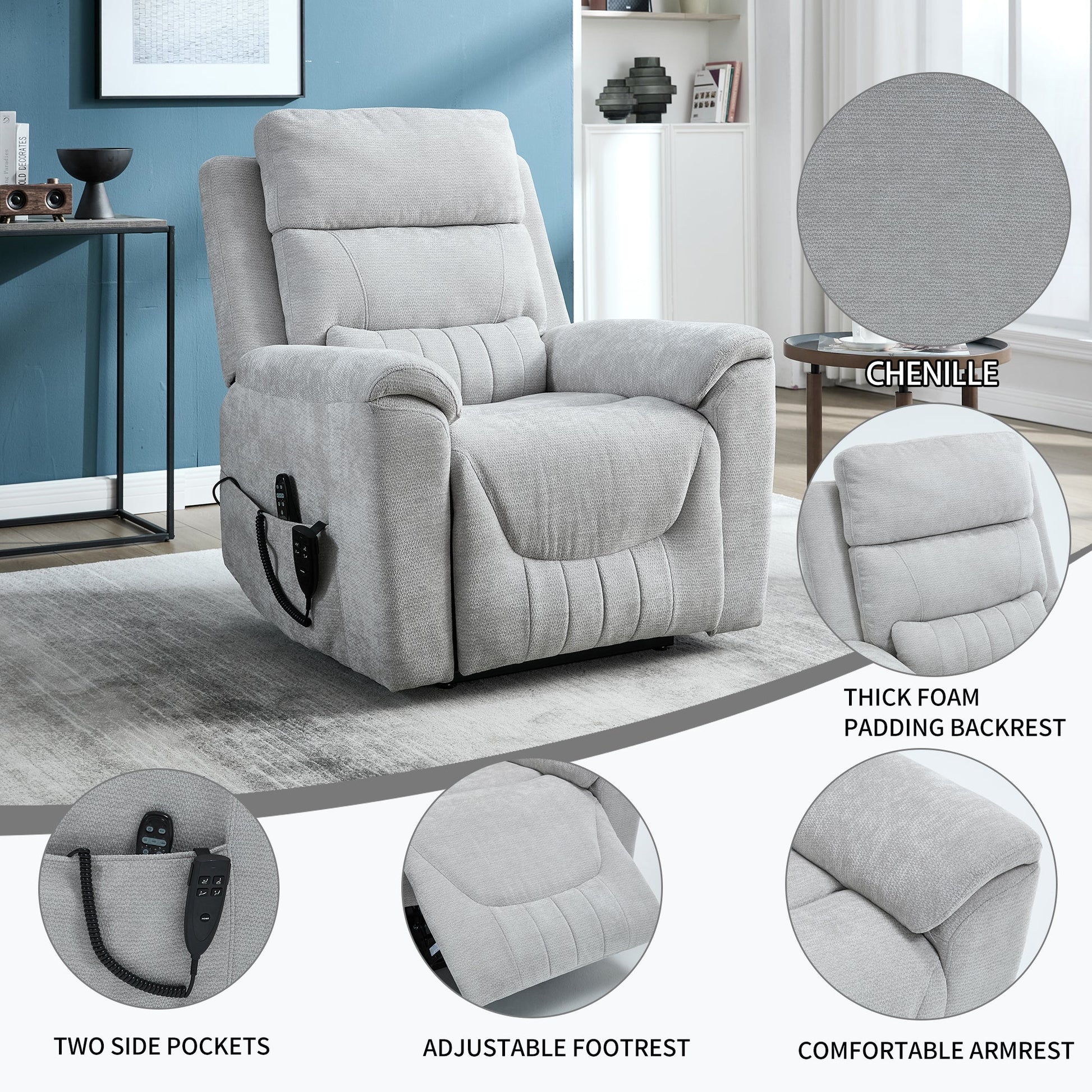 Dual Motor Infinite Position Up to 350 LBS Leatherair Power Lift Recliner Chair, Heavy Duty Motion Mechanism with 8 - Point Vibration Massage and Lumbar Heating,Grey - 1st Choice Furniture Direct
