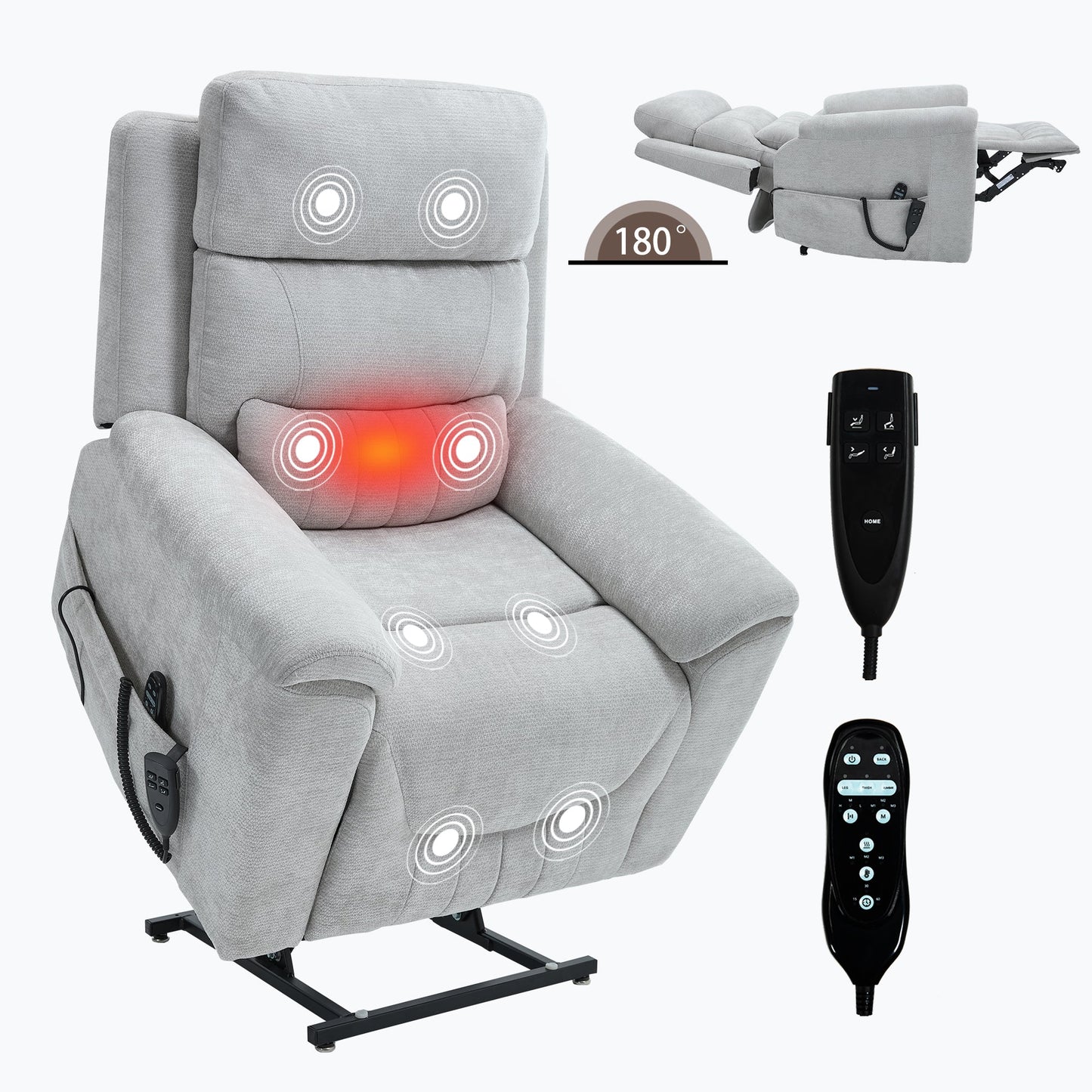 Dual Motor Infinite Position Up to 350 LBS Leatherair Power Lift Recliner Chair, Heavy Duty Motion Mechanism with 8 - Point Vibration Massage and Lumbar Heating,Grey - 1st Choice Furniture Direct