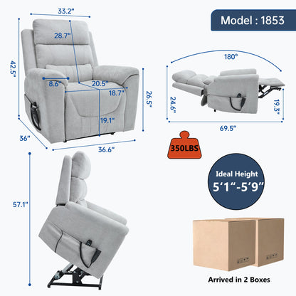 Dual Motor Infinite Position Up to 350 LBS Leatherair Power Lift Recliner Chair, Heavy Duty Motion Mechanism with 8 - Point Vibration Massage and Lumbar Heating,Grey - 1st Choice Furniture Direct