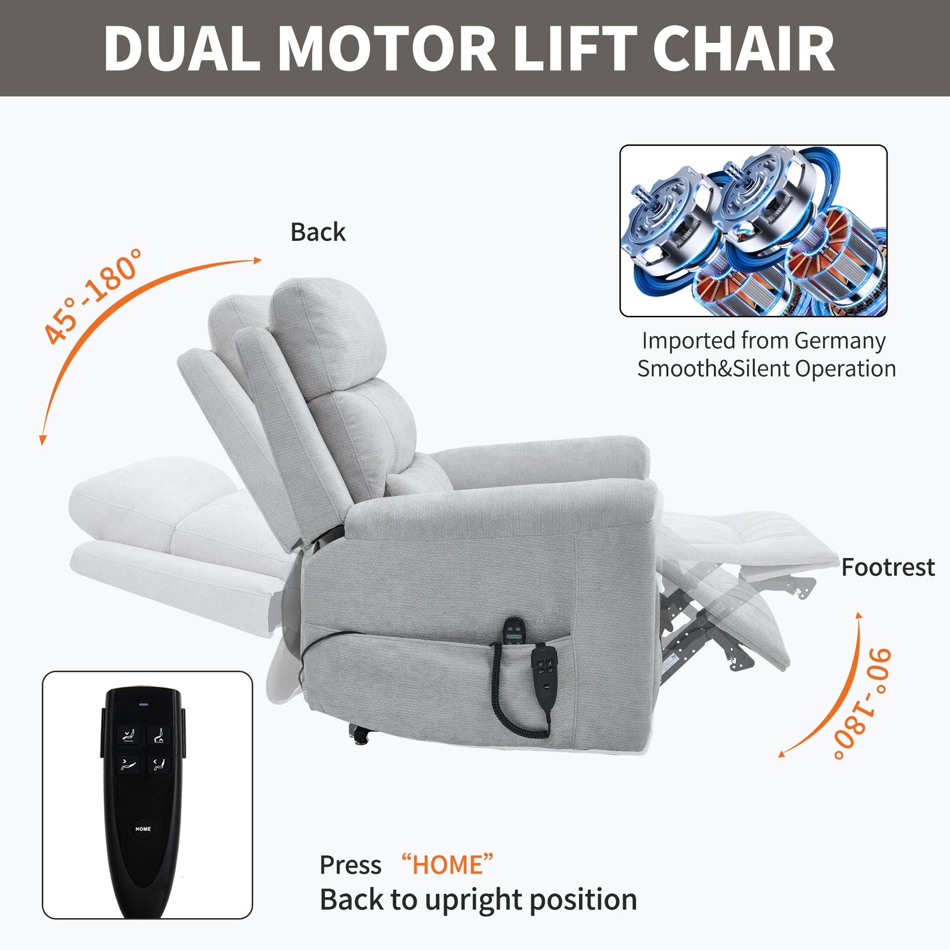 Dual Motor Infinite Position Up to 350 LBS Leatherair Power Lift Recliner Chair, Heavy Duty Motion Mechanism with 8 - Point Vibration Massage and Lumbar Heating,Grey - 1st Choice Furniture Direct