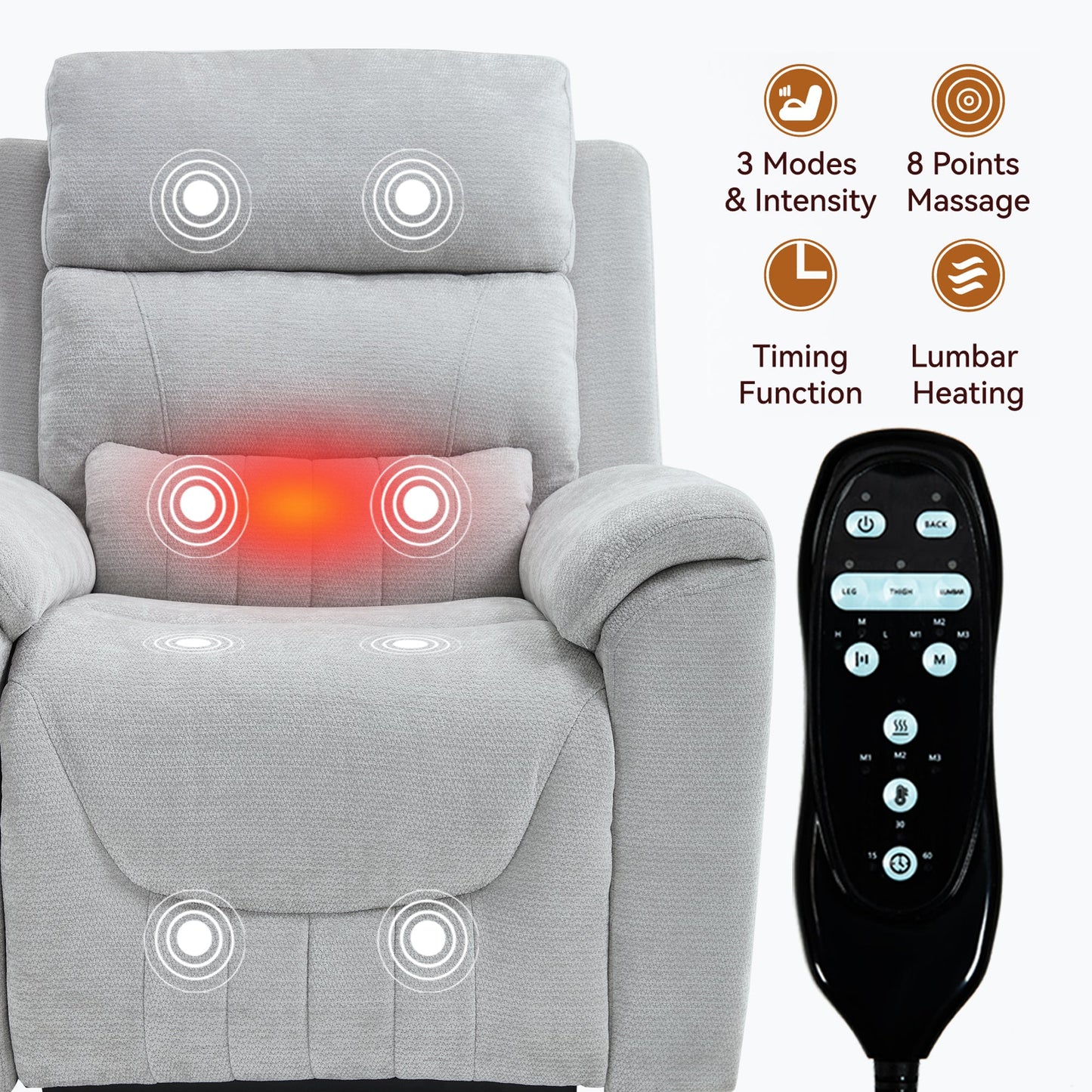 Dual Motor Infinite Position Up to 350 LBS Leatherair Power Lift Recliner Chair, Heavy Duty Motion Mechanism with 8 - Point Vibration Massage and Lumbar Heating,Grey - 1st Choice Furniture Direct