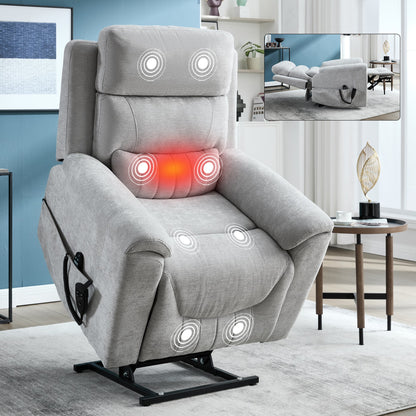 Dual Motor Infinite Position Up to 350 LBS Leatherair Power Lift Recliner Chair, Heavy Duty Motion Mechanism with 8 - Point Vibration Massage and Lumbar Heating,Grey - 1st Choice Furniture Direct