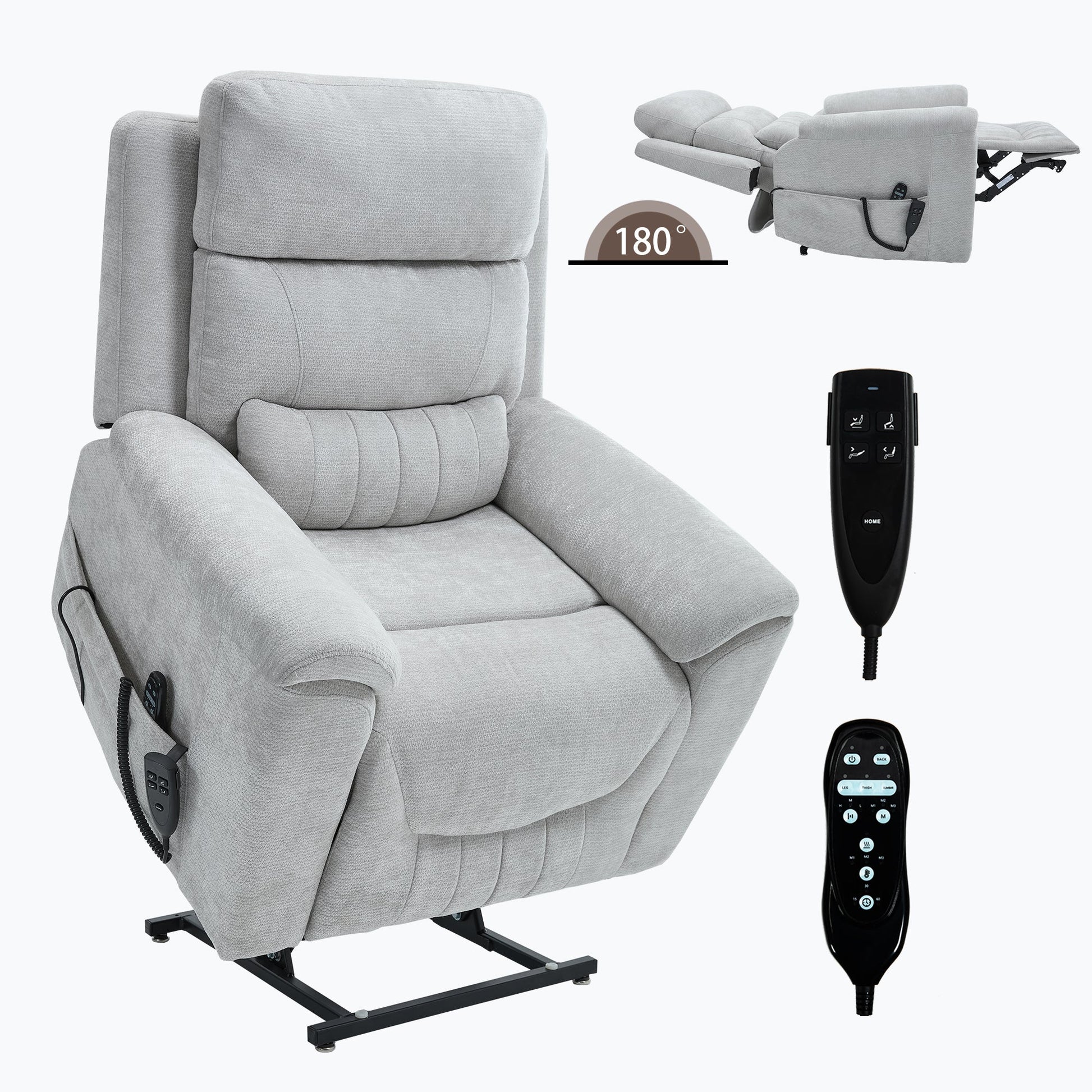 Dual Motor Infinite Position Up to 350 LBS Leatherair Power Lift Recliner Chair, Heavy Duty Motion Mechanism with 8 - Point Vibration Massage and Lumbar Heating,Grey - 1st Choice Furniture Direct