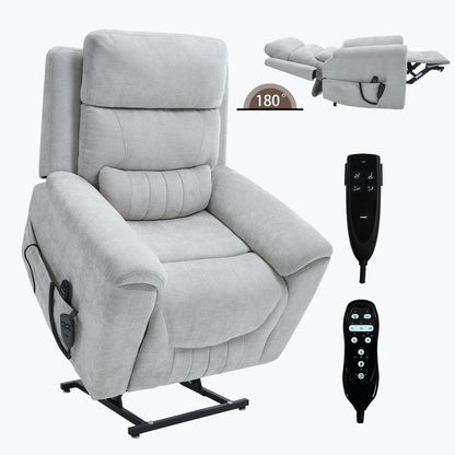 Dual Motor Infinite Position Up to 350 LBS Leatherair Power Lift Recliner Chair, Heavy Duty Motion Mechanism with 8 - Point Vibration Massage and Lumbar Heating,Grey - 1st Choice Furniture Direct