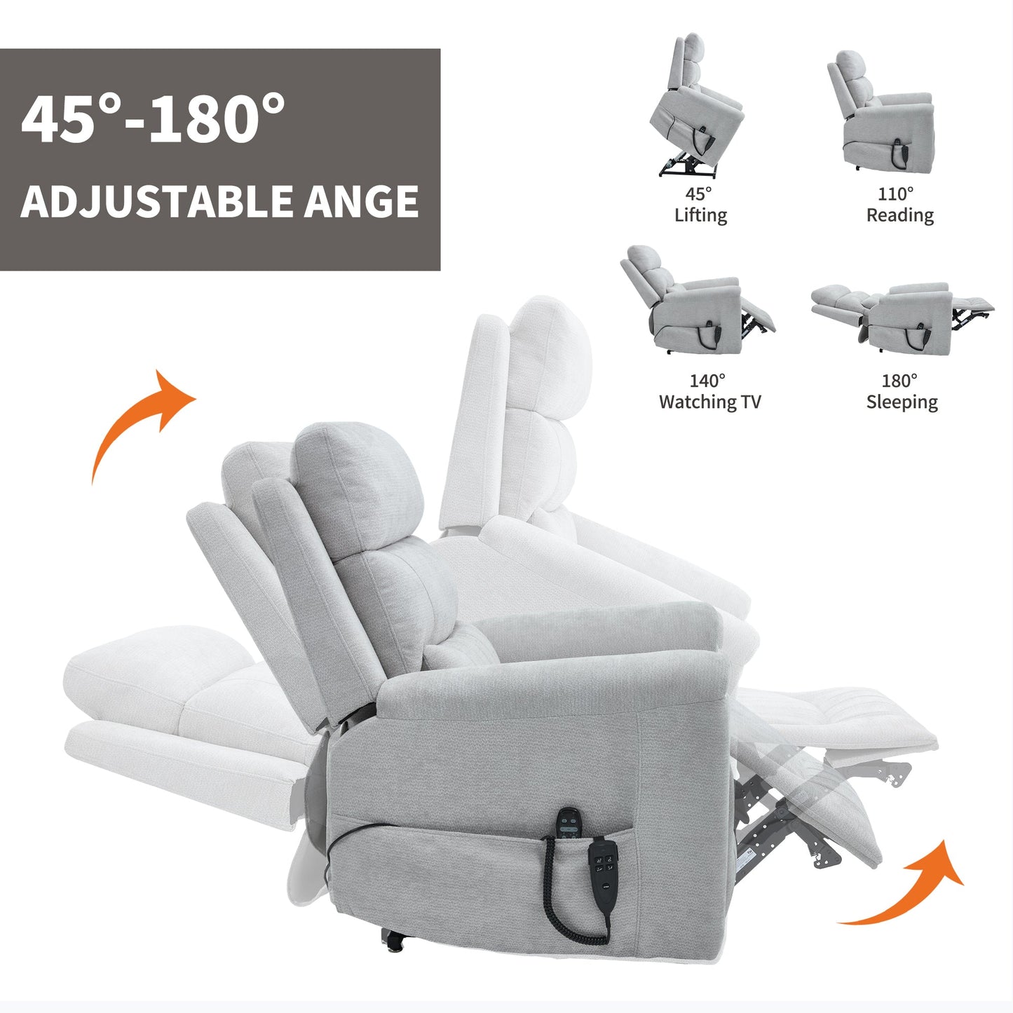 Dual Motor Infinite Position Up to 350 LBS Leatherair Power Lift Recliner Chair, Heavy Duty Motion Mechanism with 8 - Point Vibration Massage and Lumbar Heating,Grey - 1st Choice Furniture Direct