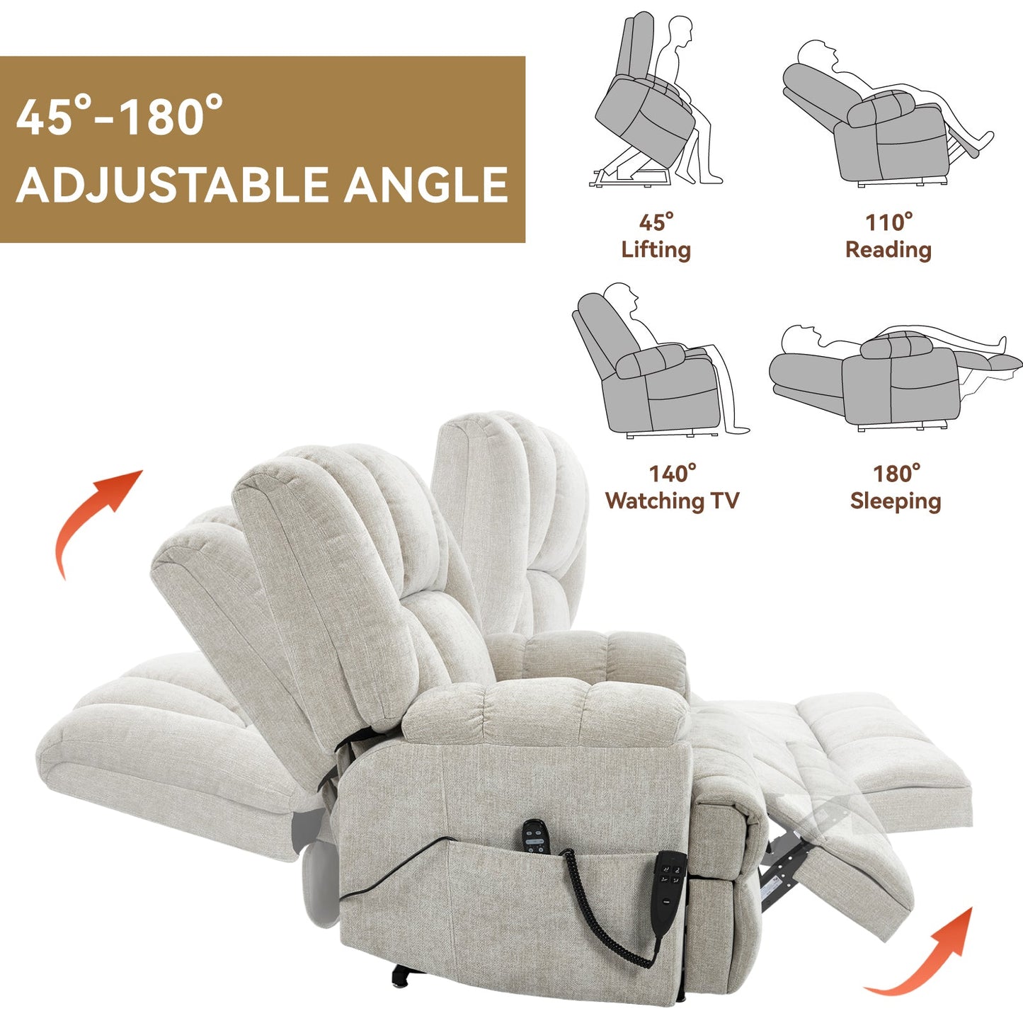 Dual Motor Power Lift Recliner with Heat & Massage | Infinite Position Heavy Duty Chair 350 lb Capacity - 1st Choice Furniture Direct