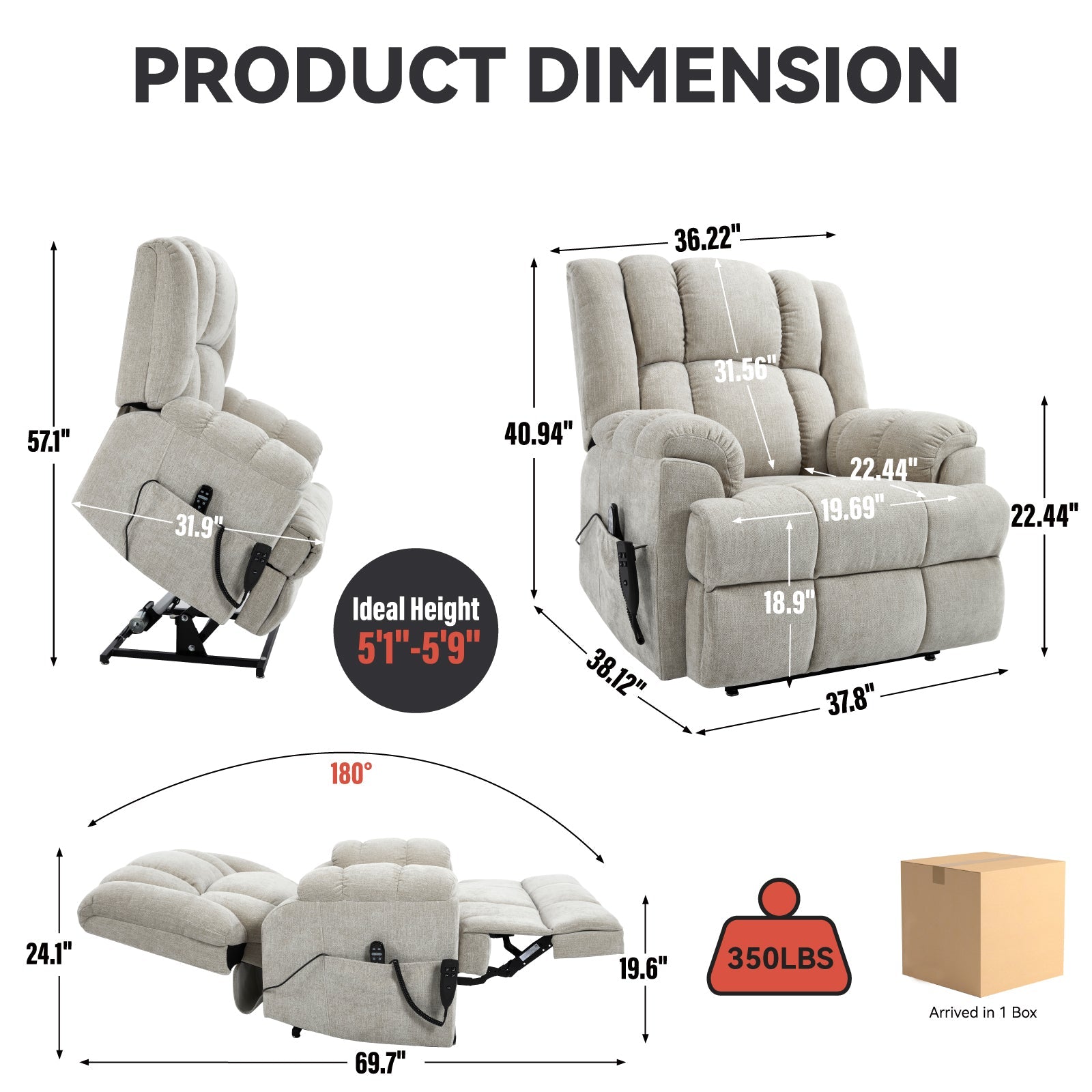 Dual Motor Power Lift Recliner with Heat & Massage | Infinite Position Heavy Duty Chair 350 lb Capacity - 1st Choice Furniture Direct