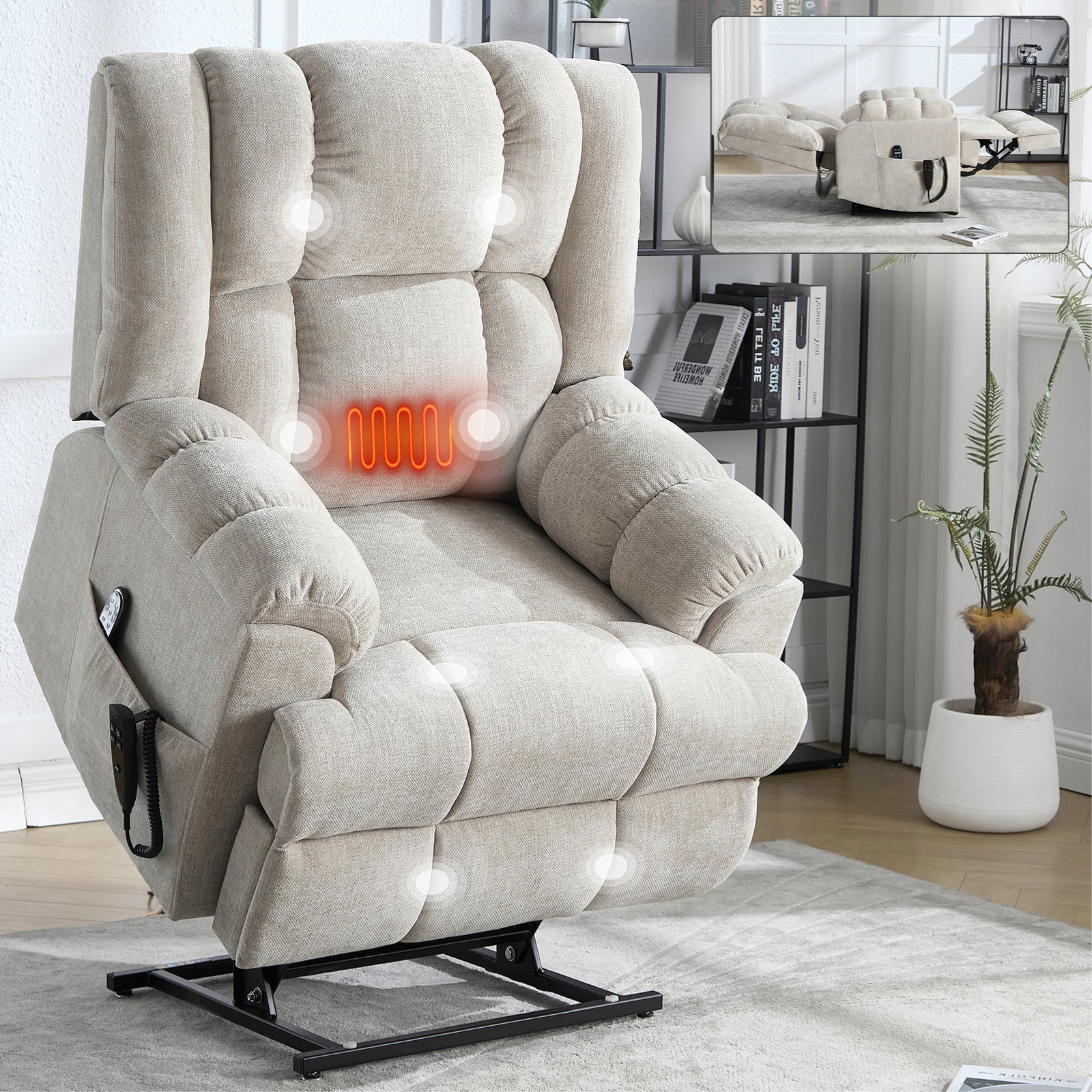 Dual Motor Power Lift Recliner with Heat & Massage | Infinite Position Heavy Duty Chair 350 lb Capacity - 1st Choice Furniture Direct