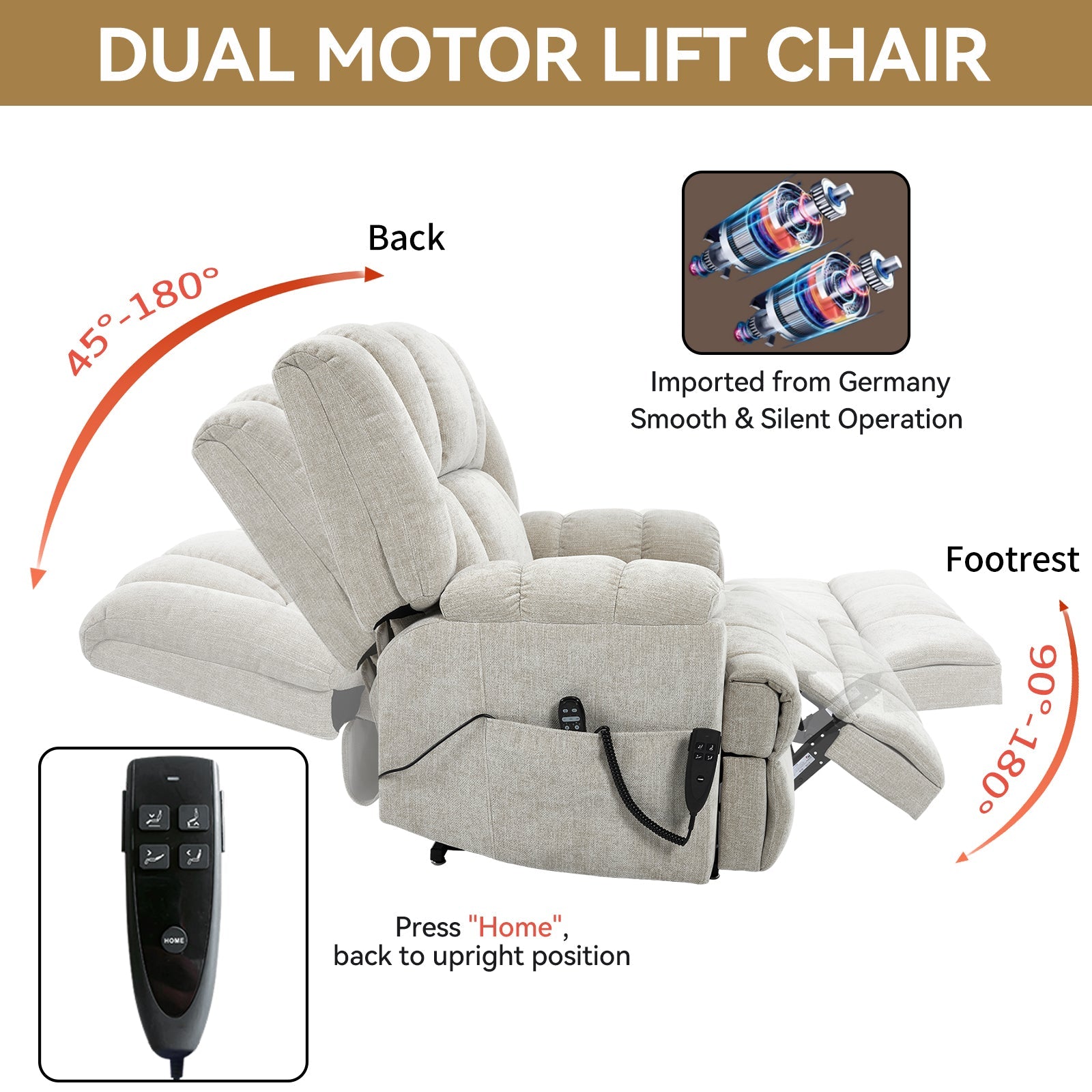 Dual Motor Power Lift Recliner with Heat & Massage | Infinite Position Heavy Duty Chair 350 lb Capacity - 1st Choice Furniture Direct